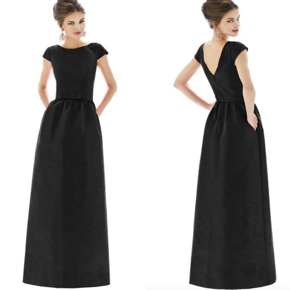Alfred Sung Cap Sleeve Dupioni Full Length Gown 0